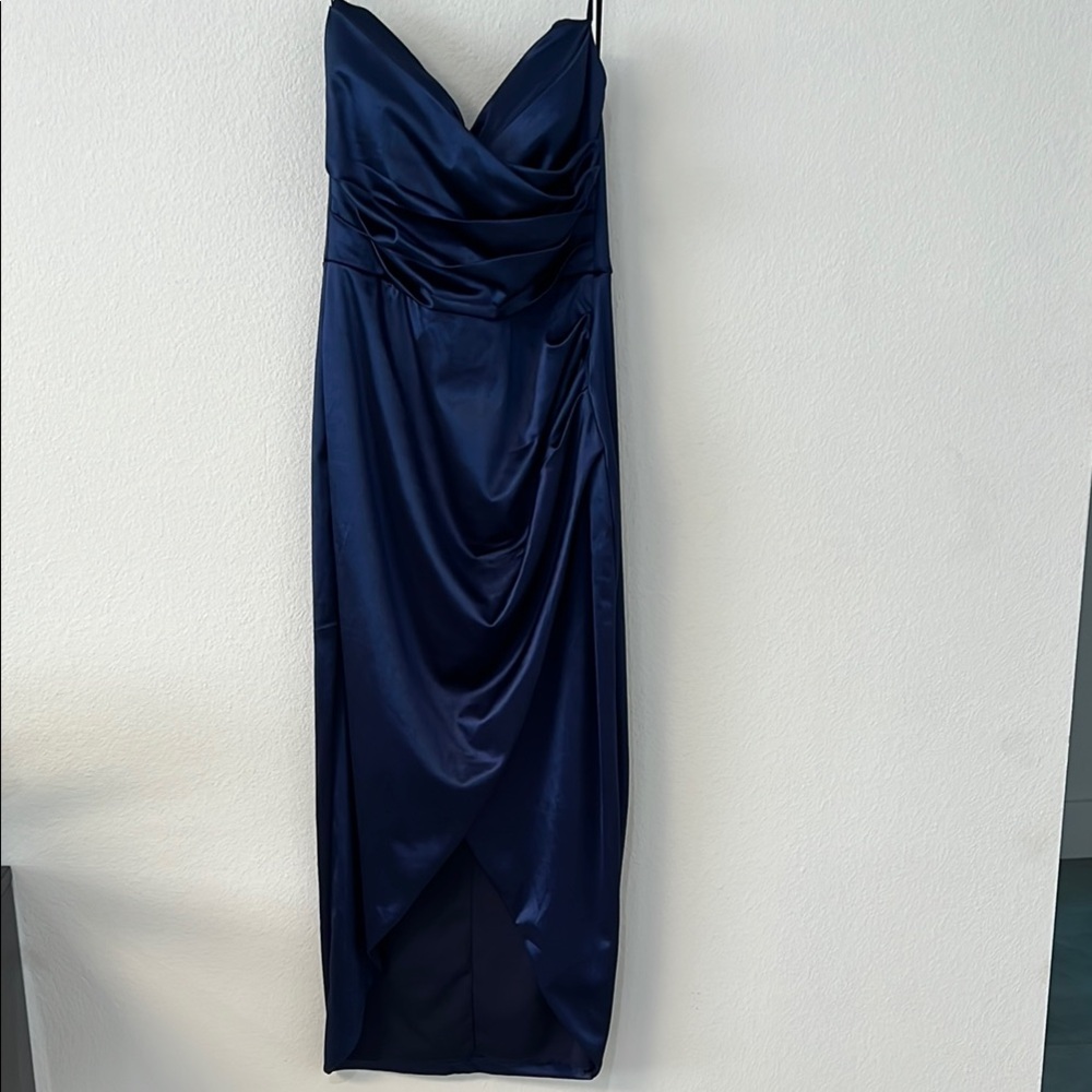 Windsor Blue Asymmetrical Ruched Sweetheart Gown